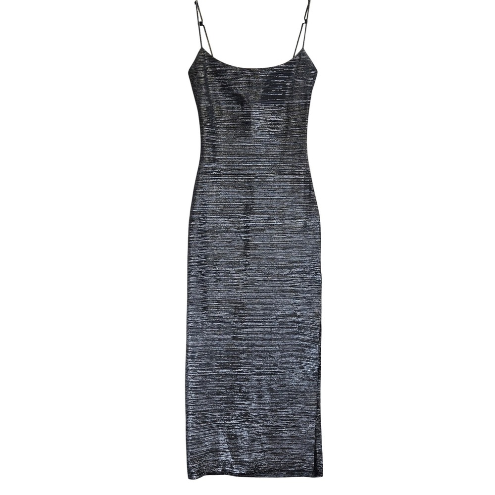 Atria Sparkle Lurex Metallic Sheath Bodycon‎ Maxi Dress Large Side Slit Prom 90s